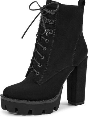 Chic Platform Combat Boots for Women - Round Toe, Lace-Up, High Heel Booties